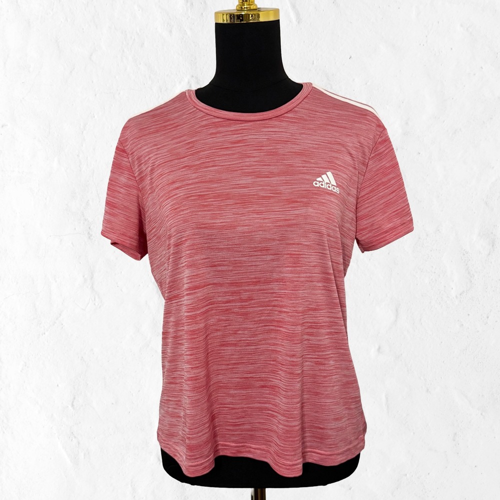 Adidas Aeroready Primegreen Shirt Womens L Pink Excellent Space Dye 3-Stripe